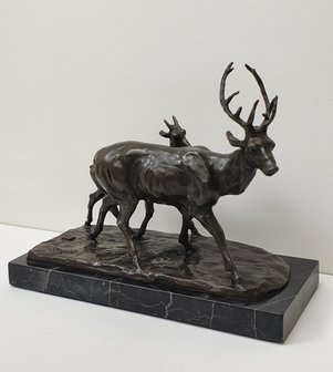 hert met kalf deer brons 