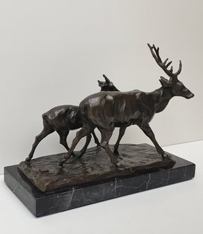 hert met kalf deer brons 