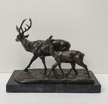 hert met kalf deer brons 
