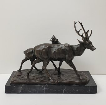 hert met kalf deer brons 