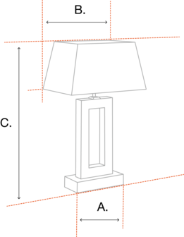 Sfeerlamp met messing 4 kant voet en vierkant rode lampenkap
