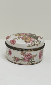 aardewerk deco rond doosje  met deksel voor sieraden en pillen met bloemmotief (3)