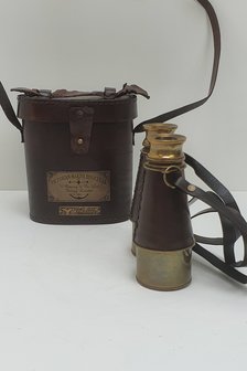 leren tasje donkerbruin met verrekijker vintage look 