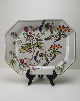 langwerpig bord met bloemmotief en vogels
