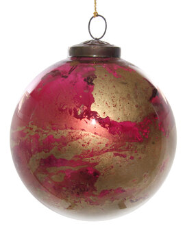 kerstbal van glas rood paars en goud gemarmerd &Oslash; 12 cm