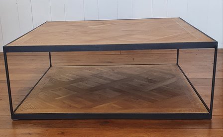 salon tafel eiken inleg met stalen frame