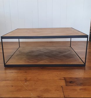 Schaap Doe een poging Commissie UITVERKOCHT!! salontafel vierkant met eiken parket inleg en stoer stalen  frame in zwart industrieel uiterlijk - Toro Interior Design - Exclusief  interieur in Maastricht