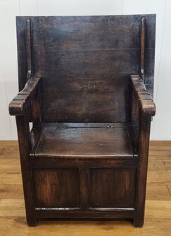 authentieke antieke eiken monks chair / table / storage