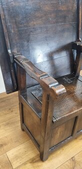 authentieke antieke eiken monks chair / table / storage