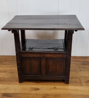 authentieke antieke eiken monks chair / table / storage