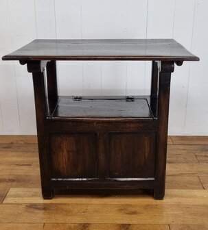 authentieke antieke eiken monks chair / table / storage