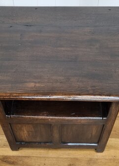 authentieke antieke eiken monks chair / table / storage