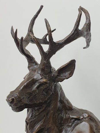 groot liggend hert  brons deer detail