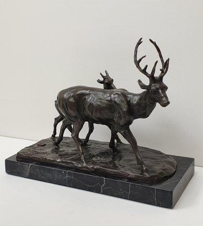hert met kalf deer brons 
