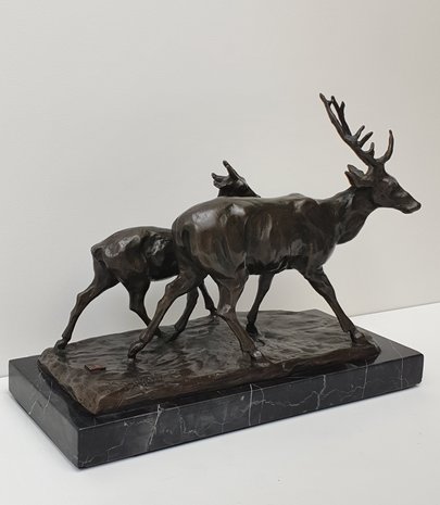 hert met kalf deer brons 
