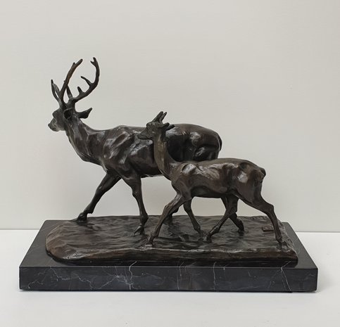 hert met kalf deer brons 