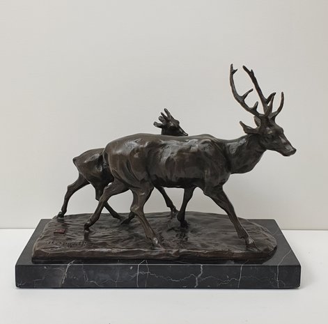 hert met kalf deer brons 
