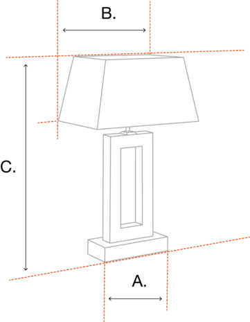 Sfeerlamp met messing 4 kant voet en vierkant rode lampenkap
