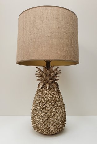 Ananas lamp keramiek met linnenlook zandkleurige lampenkap