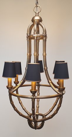 messing kroonluchter hanglamp met zwarte kapjes