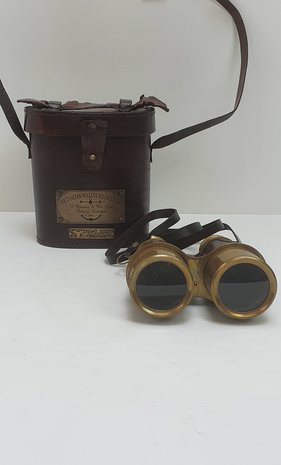 leren tasje donkerbruin met verrekijker vintage look 