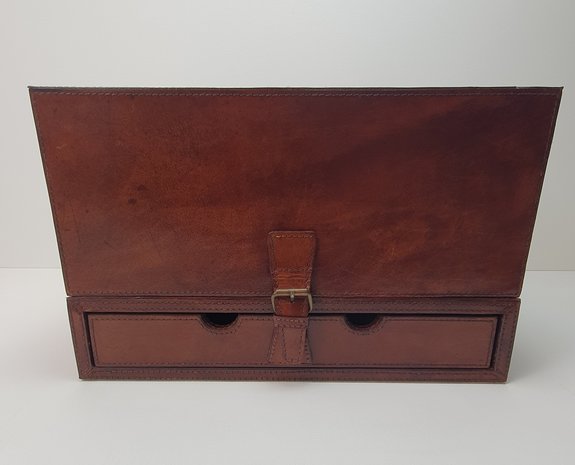leren schrijftafel box als reiskoffer met messing grepen luxe bureau set 
