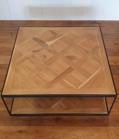 salon tafel eiken inleg met stalen frame