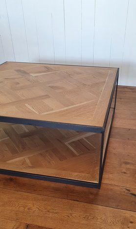salon tafel eiken inleg met stalen frame