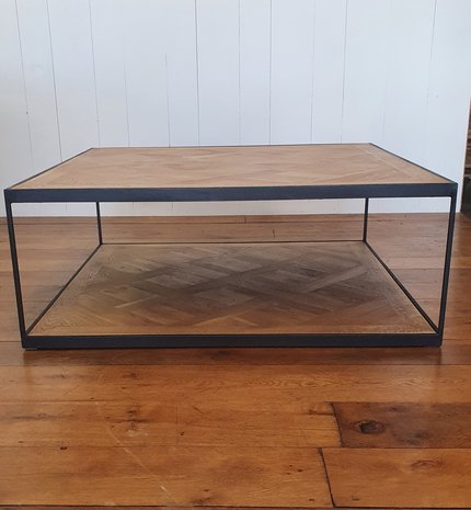 salon tafel eiken inleg met stalen frame