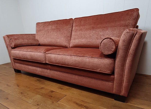 3 zits sofa met paisley patroon in velour roest koraal rood kleur