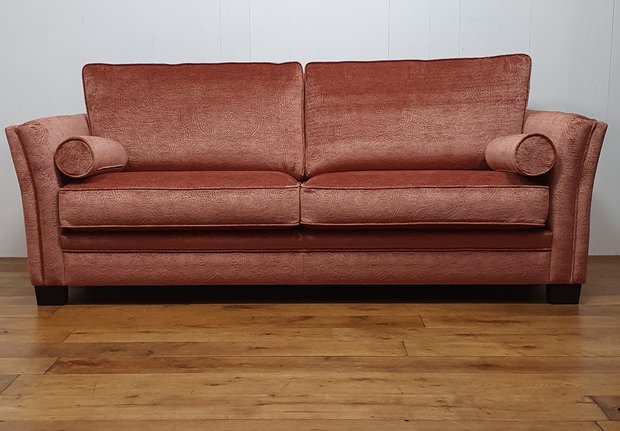 3 zits sofa met paisley patroon in velour roest koraal rood kleur