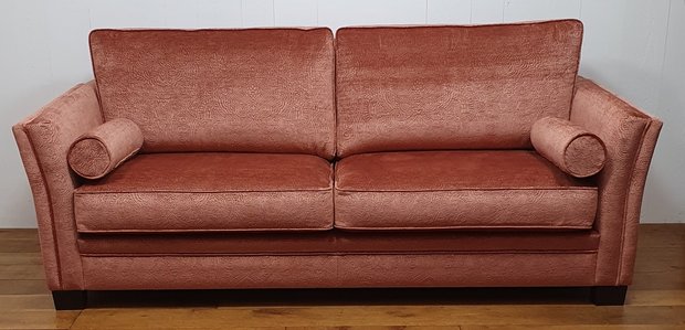 3 zits sofa met paisley patroon in velour roest koraal rood kleur