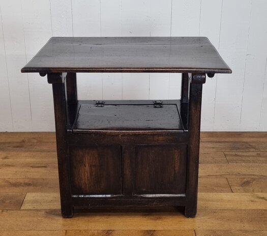authentieke antieke eiken monks chair / table / storage