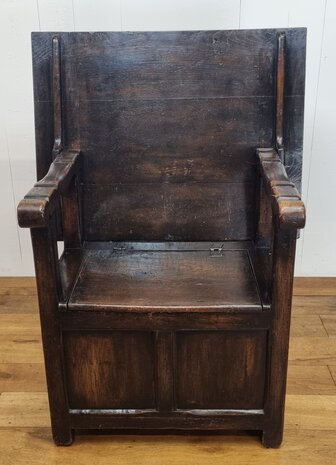 authentieke antieke eiken monks chair / table / storage