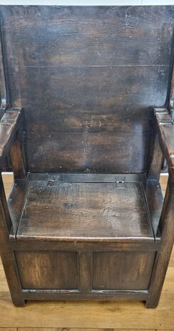 authentieke antieke eiken monks chair / table / storage