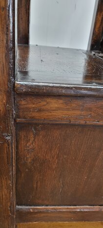 authentieke antieke eiken monks chair / table / storage