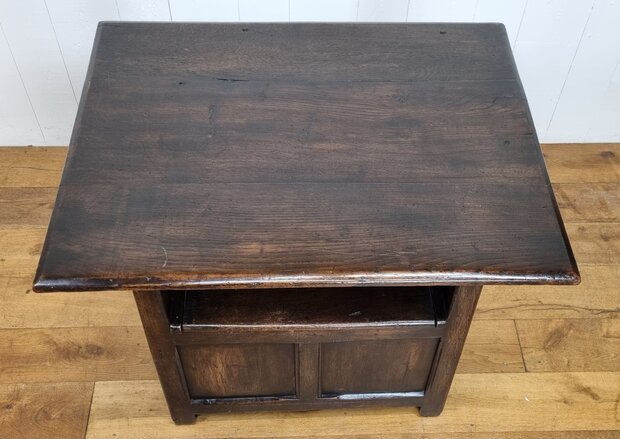 authentieke antieke eiken monks chair / table / storage