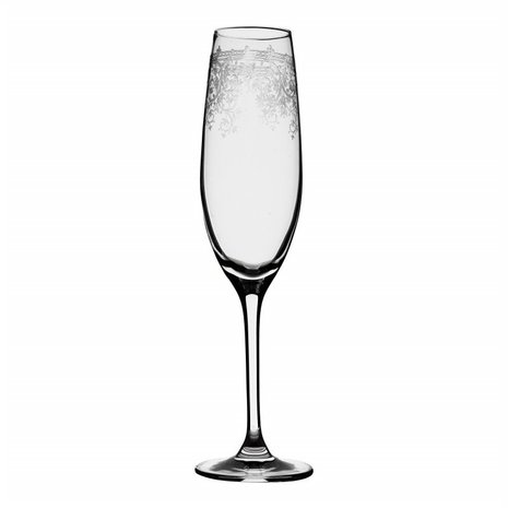 Set van 6 champagne flute van geslepen glas