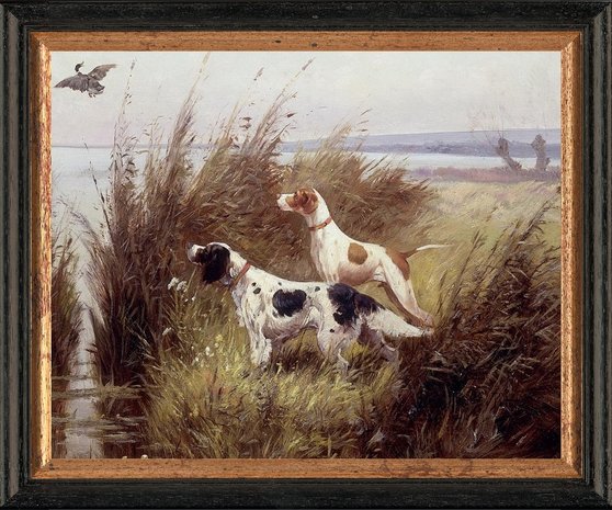 Schilderij canvasdoek met 2 honden in het veld 