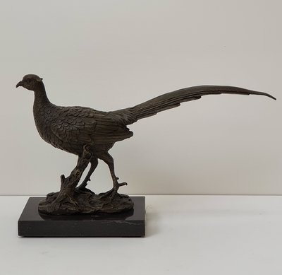 Bronzen fazant op marmer voetje