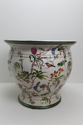 Aardewerk grote plantenpot met bloemmotief