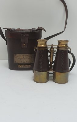 leren tasje donkerbruin met verrekijker vintage look