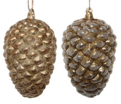 kerstdecoratie in de vorm van een eikel van glas brons goud