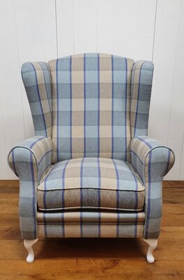 Fauteuil Wing chair in blauwe ruit