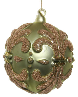 kerstbal groen Franse lelie met goud   glas