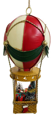 luchtballon van metaal kleur rood en groen met kerstman in mand