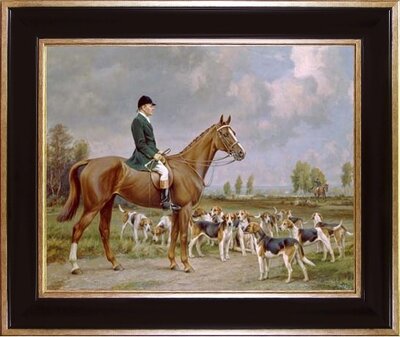 schilderij slipjacht ruiter te paard met honden