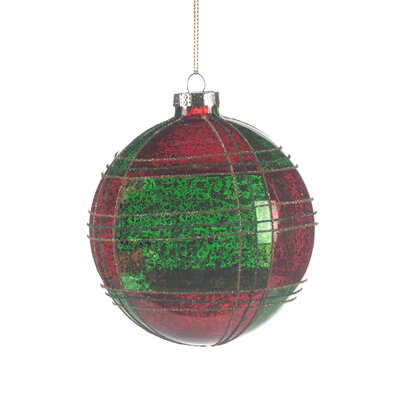 kerstbal van glas tartan rood groen