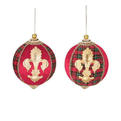 tartan kerstbal met Franse lelie