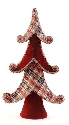 tartan kerstboom van stof geruit met burgundy velours